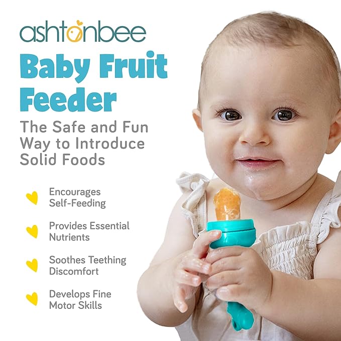 Baby Fruit Feeder, Teething Pacifier for Fruits, Veggies, or Frozen Milk, Food-Grade Silicone Teethers for Babies 6-12 Months, Baby Essentials for Teething Relief - Mango Orange and Berry Blue