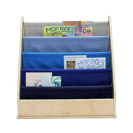 Factory Direct Partners 13745-NVPB Birch SoftScape Sling Book Display, 4-Shelf Vinyl Storage for Kid"s Books and Magazines for Bedroom, Playroom, Daycare, Preschool or Classroom - Navy/Powder Blue