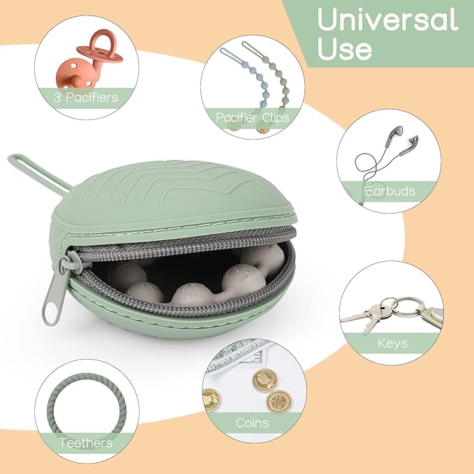 2 Pack Pacifier Holder Case, BPA Free Newborn Baby Silicone Pouch for Boys & Girls, Portable Container Case (Light Grey, Power Rose)
