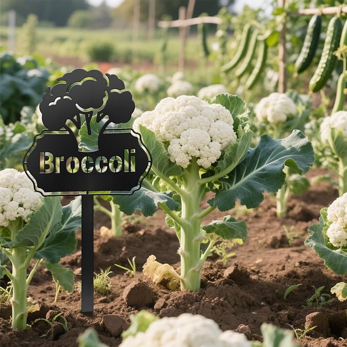 CUTHOLLOW Metal Plant Marker Stake Broccoli for Outdoor Indoor, Waterproof 11.8 inch Cute Garden Plant Labels Sign Tag for Vegetables, Farmhouse Greenhouse Decor - Funny Gardening Gifts