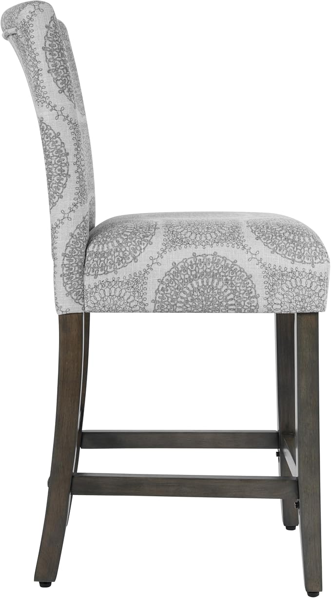 HomePop Upholstered Counter Height Barstool, 24-Inch, Gray Medallion
