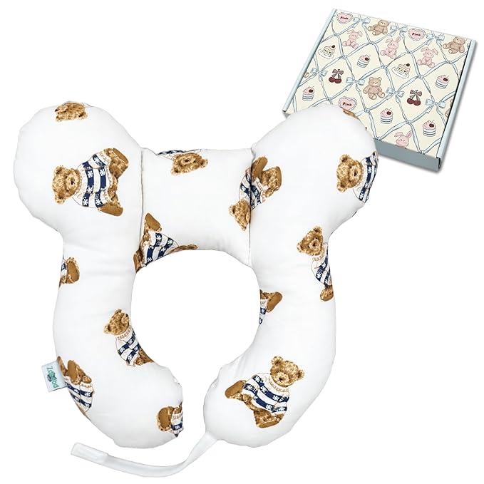 Baby Neck Pillow, U-Shape Pillow for Car Seat, Stroller and Pushchair, Lightweight Baby Travel Accessory (Little Bear)