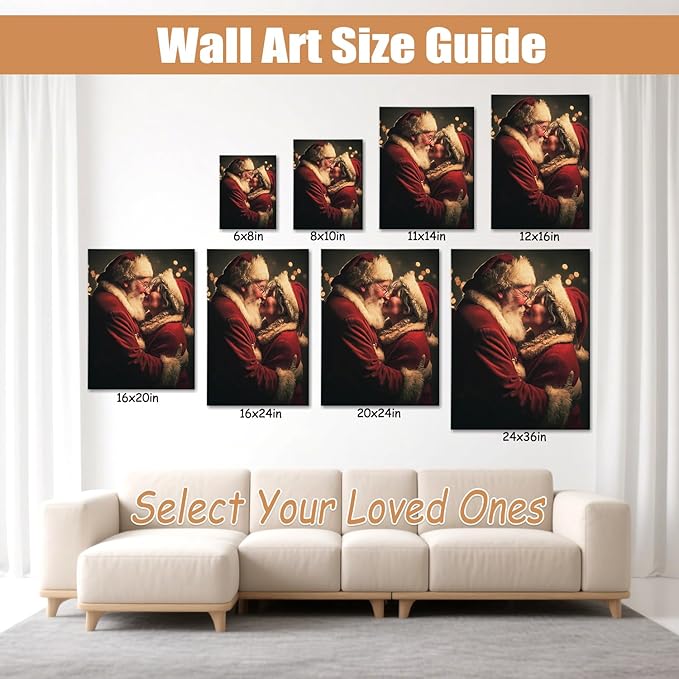 Santa Claus & Mrs. Claus Christmas Canvas Wall Art - Vintage Holiday Portrait Framed Print for Living Room, Festive Christmas Wall Decor, Ideal Christmas Gifts & Cozy Winter Decor