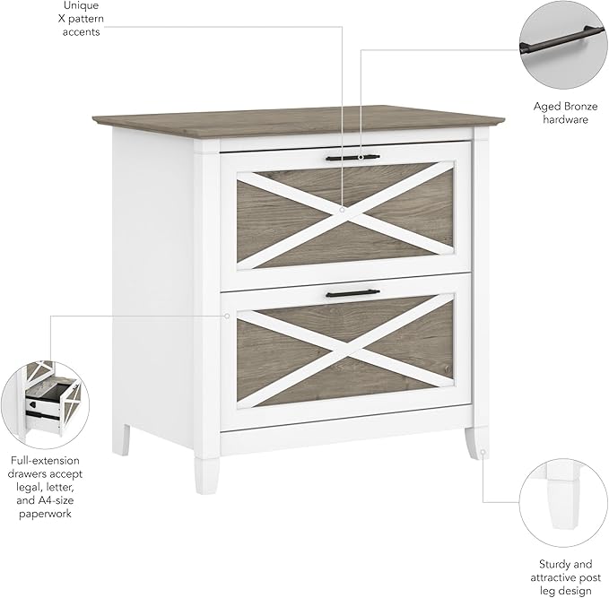 Bush Furniture Key West Lateral File Cabinet, Modern Farmhouse 2 Drawer File Cabinet for Home Office