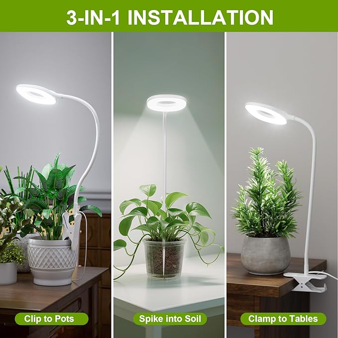 Full Spectrum Grow Lights for Indoor Plants, Clip On Plant Lights for Indoor Growing with 4/8/12H Timer, 3 Light Modes, 10 Dimmable Levels, Adjustable Gooseneck, Remote Control, 2-Pack