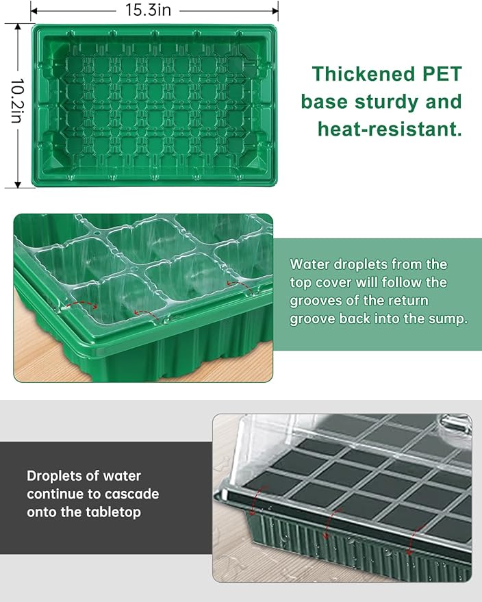 2 Packs Large Seed Starter Tray, Adjustable Brightness and Timer with 48 Full Spectrum LEDs, Seed Starter Kit with Drainage Holes, Tools and Labels for Indoor Plant Growing and Outdoor Gardening