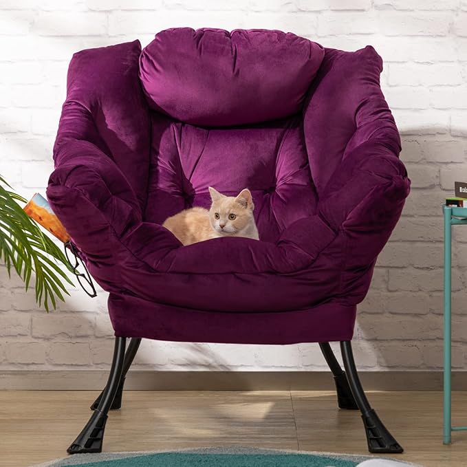 HollyHOME Fabric Large Lazy Chair, Accent Reading Chair, Cozy Lounge Chair with Armrest, Leisure Sofa Chair for Living Room, Bedroom, Dorm, Purple