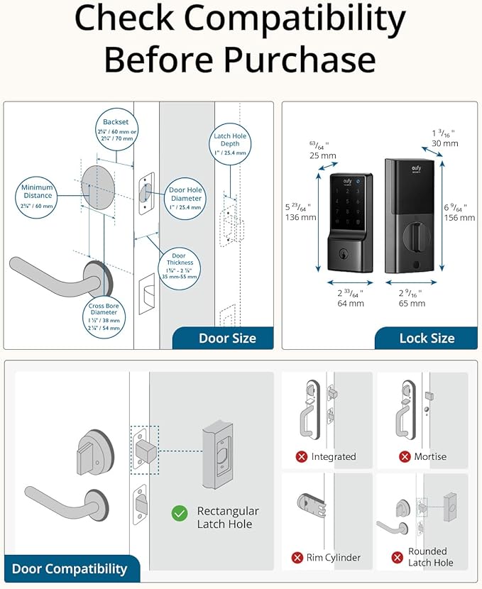 eufy Security Smart Lock C210, Keyless Entry Door Lock, Built-in WiFi Deadbolt, Smart Door Lock, No Bridge Required, Easy Installation, Touchscreen Keypad, App Remote Control, 4 AA Batteries Included