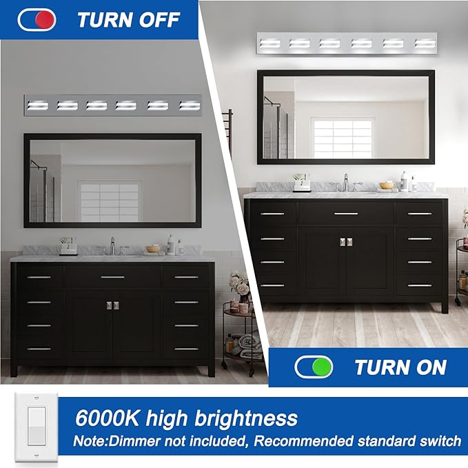 IZORRO LED Modern Bathroom Lights Fixtures(7-Light,Dimmable,360°Rotate),Chrome Acrylic Wall Lighting,Vanity Lights for Bathroom Over Mirror - 6000k 40In （No Assembly Required）