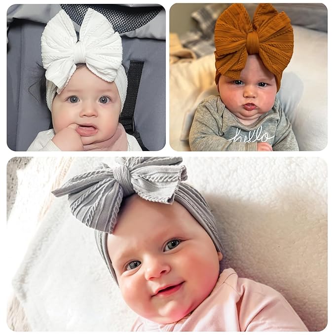 CÉLLOT 8 Pcs Super Stretchy Soft Handmade Headbands with Double Bows Head Wrap Nylon Hair Accessories For Newborn Babies Girls Infants Toddlers