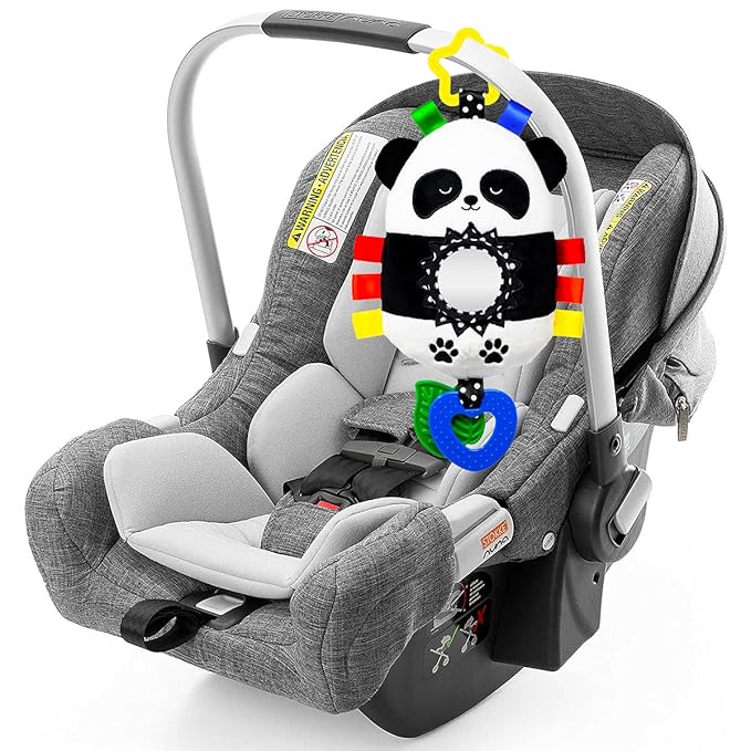 Squish 'N Play Activity Toy Panda- Multi-Sensory Learning Baby Toy - Stroller Toy, Car Seat Toy, Tummy Time Toy, Teether Toy, Baby Gift - with Mirror, Rattle & Taggies