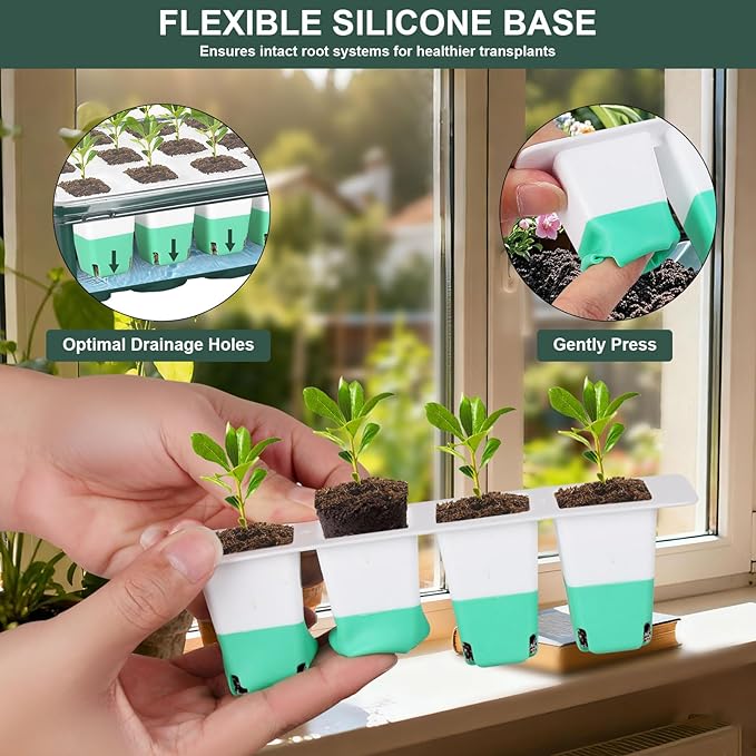 Sondiko Seed Starter Tray with Soft Silicone Cells, 48-Cell Reusable Seed Starter Kit, Seedling Starter Trays with Humidity Dome, Mini Greenhouse Germination Kit, Perfect for Beginner Gardeners