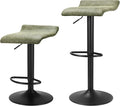 Finnhomy Bar Stools Set of 2 Counter Height, Swivel Barstools with Footrest and Backless, Height Adjustable Modern Bar stools for Kitchen, Vintage Leather, Retro Green