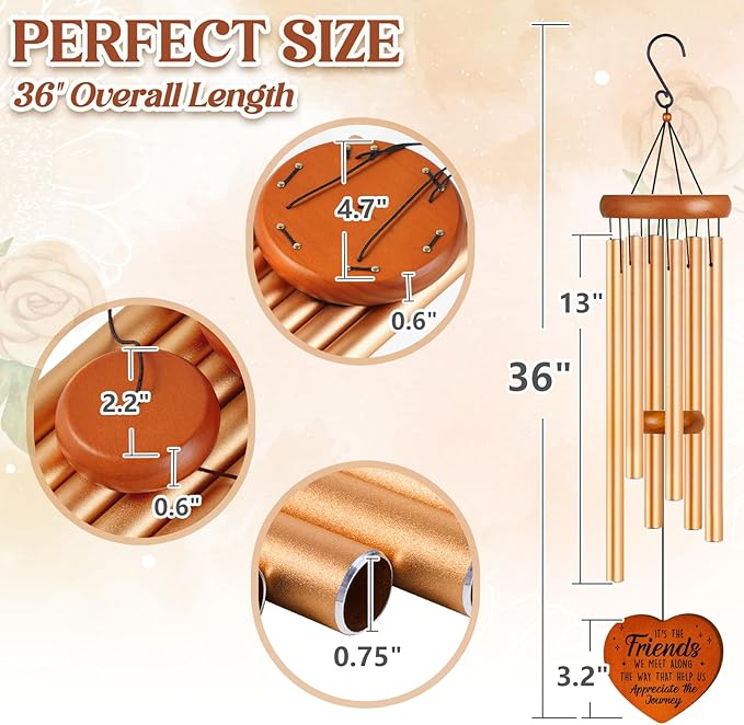 Best Friend Birthday Gifts for Women, Unique Friendship Gifts for Women, Ideas Wind Chimes for BFF, Soul Sister, Unique Outdoor Garden Decor for Female 36" Wind Chime