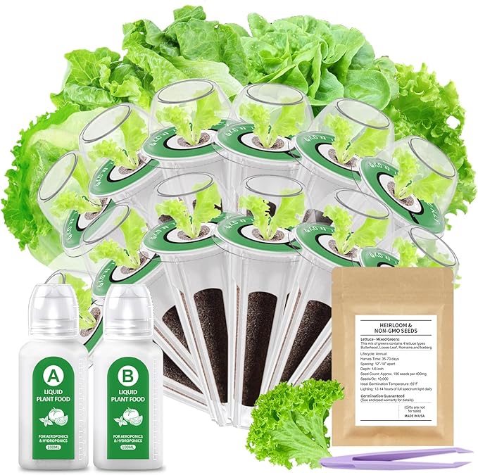 12 Pods Gourmet Herb Seed Kit Compatible with All Hydroponics, Growing Kit with Nutrient Solution, Seeds & Grow Sponges – Indoor Garden for Fresh Herbs & Vegetables (Nutrient & Salad Mixed Seed)