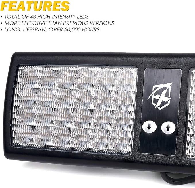 Xprite Red 48LED Visor Strobe Flashing Lights Sunshield Hazard Warning Light for Law Enforcement Emergency Vehicles Trucks Cars