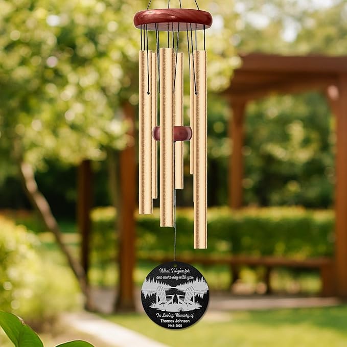 Personalized Memorial Wind Chime – “What I’d Give for One More Day with You” Custom Name & Years – Sympathy Gift for Family, Friends – Memorial Windchimes for Loss of Loved One – Remembrance Décor