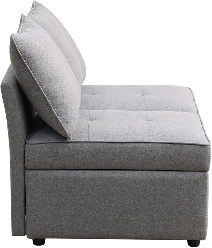 Convertible Ottoman Sofa with Storage, Modern Sackcloth Futon Couch with 2 Pillows Adjustable Backrest, Recliner Folding Loveseat for Living Room, Apartment Dorm, Office,Grey