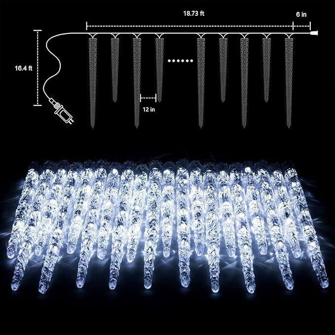 Brightown Icicle Lights Outdoor with Remote, 20ft 20 Tubes 100 LED Ice Shape String Lights, Connectable Hanging Christmas Decoration Lights for Tree Patio Roof Holiday Decor, Warm White