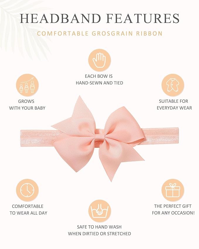 jollybows 40pcs Baby Girls Hair Bows Headbands Grosgrain Ribbon Hair Band Accessories for Infants Newborn Toddler (4In)