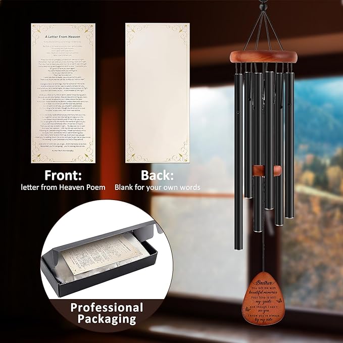 Memorial Gifts for Loss of Brother,Memorial Wind Chimes 25'', Loss of Brother Sympathy Gifts, Home Decor Outdoor Garden, Soothing Melodic Tones with Mute Option