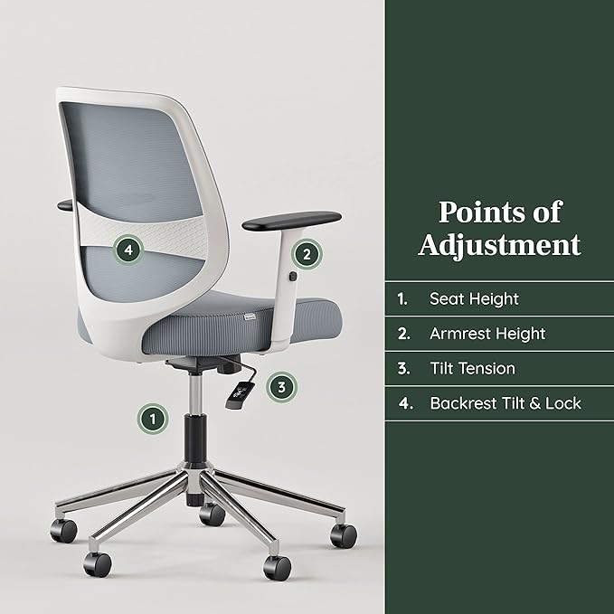 Branch Daily Chair - Computer Office Chair with Swivel, Lumbar Rest, and Adjustable Armrests - Sustainable, Stylish Mesh, & Adjustable Armrests - Comfortable Seating for Improved Posture - Slate