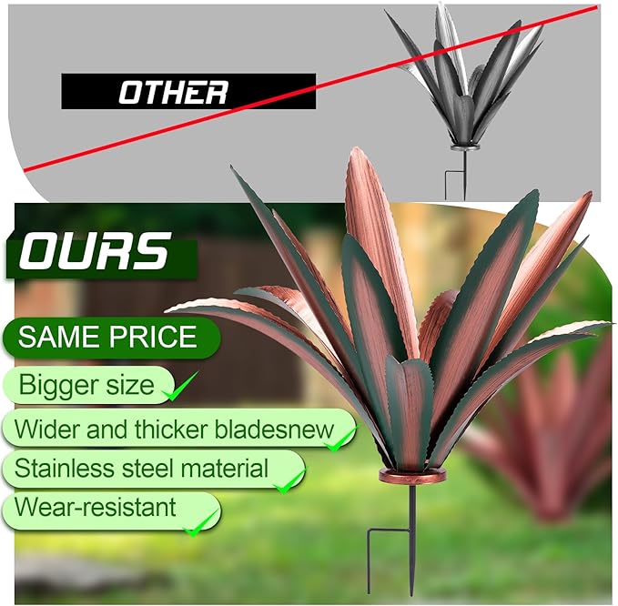 Large Tequila Rustic Sculpture, Rustic Metal Agave Plants for Outdoor Patio Yard Mexican Plant Garden， Agave Outdoor Lawn Ornaments Yard Stakes (Green 1pc)