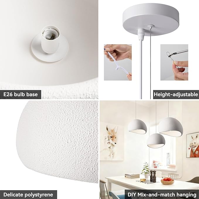 70CM White Modern Pendant Lights,Adjustable Hanging Light Fixtures,Japanese Hanging Lamp,Japandi Chandelier Light,Island Lights for Kitchen(White,70cm/27.6in)