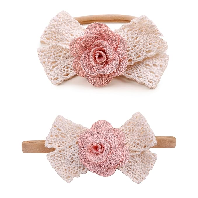 Baby Girl Nylon Headbands Flower Hair Bows Accessories-Elastic Hair Band Crown Handmade FLoral Wraps Birthday Gifts for Girls Newborn Infant Toddler 3Pcs
