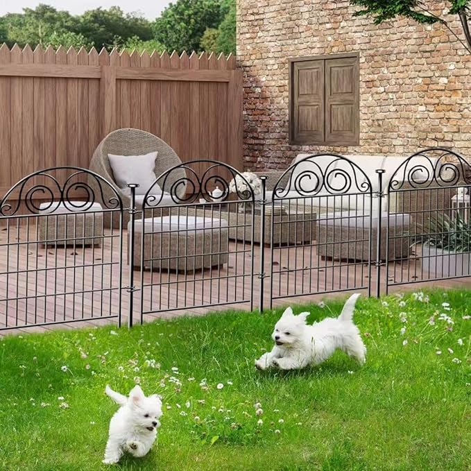 Tall Garden Animal Barrier Fence With Gate, 32 in(H)×27 in(L) 8 Panels Dog Digging Fencing Barrier, Black Metal Temporary Fence, Reusable Defense Fences For Outdoor Yard. Total 17.5 Ft│Patented