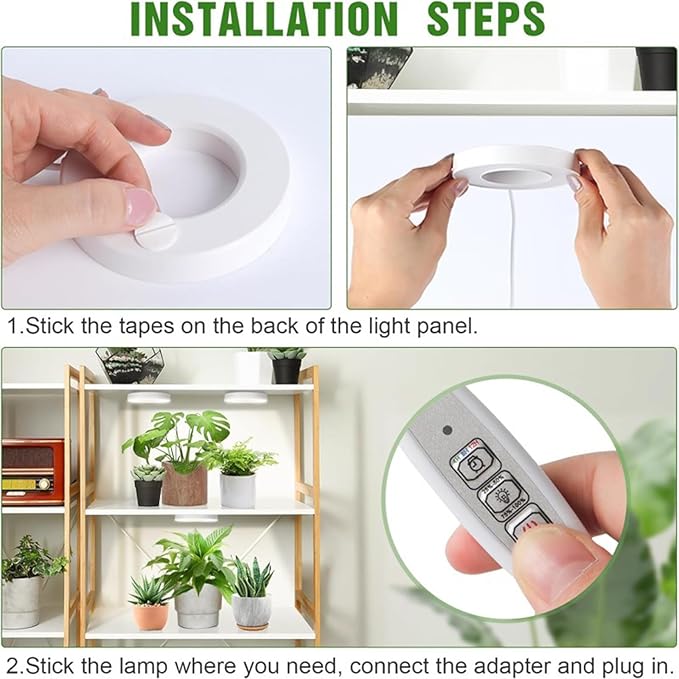 Banax 2 Pack LED Grow Light for Indoor Plants 144 LEDs, Dual-Head Ring Design, 5V/2A 10 Brightness Levels, 3/9/12H Timer, Ideal for Herbs, Succulents & Seedlings（White）