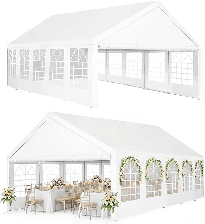 Party Tent 16x32Ft Outdoor Canopy Gazebo Heavy Duty Large Event Shelter Carport White for Wedding Parties BBQ