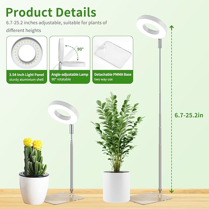Brightown Plant Grow Light, LED Growing Light for Indoor Plants, 2 Head 96 LED Adjustable Height Growing Lamp with Timer, 3 Dimmable Brightness Levels, Low Safe Voltage, Perfect for Small Plants