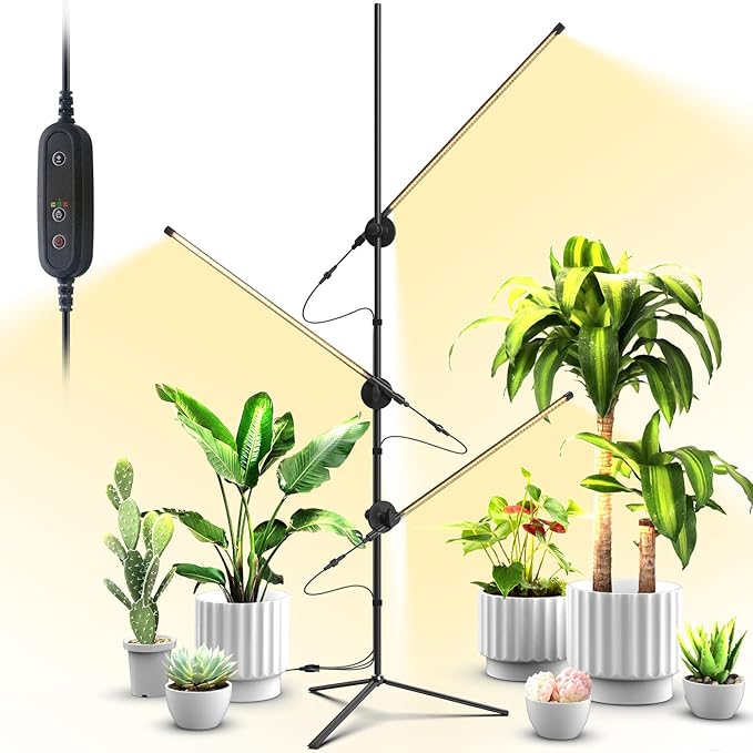 Grow Light with Stand for Indoor Plants, 3 Head 45W 168 LEDs Full Spectrum Adjustable Plant Light, 59'' H Tall Premium Aluminum Tripod Floor Stand for Indoor Gardening and Home Decoration