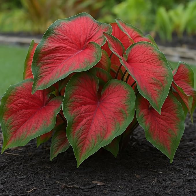Dragon Heart Caladium Bulbs for Planting - Perennial Hosta, Elephant Ears, Fancy (6 Bulbs)