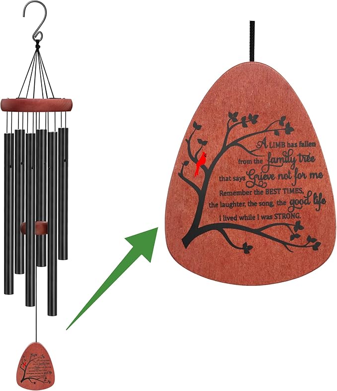 Memgift Memorial Wind Chimes for Outside- Sympathy Gift for Loss of Mom or Dad, Outdoor Keepsake with Soothing Tone for Garden, Yard in Memory of Loved One