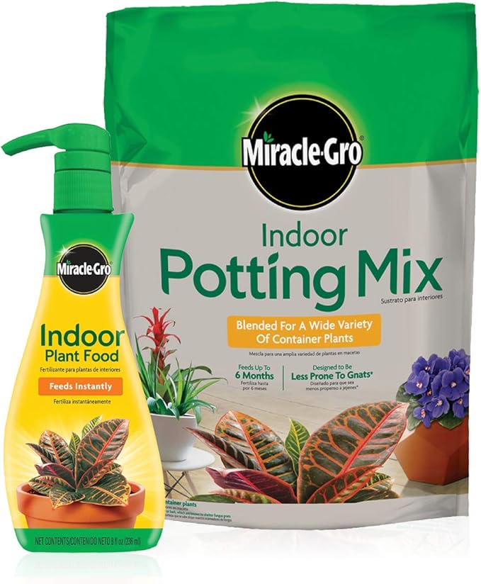 Miracle-Gro Indoor Potting Mix (6 qt.) and Indoor Plant Food (8 oz.) - Bundle for Growing and Fertilizing Houseplants