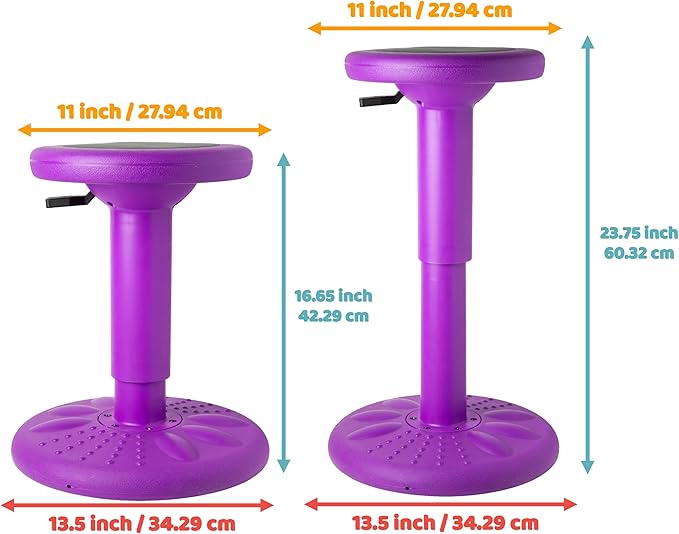 ActiveChairs Adjustable Wobble Stool, Flexible Classroom Seating, Improves Focus, Posture & Helps ADHD/ADD, Sensory Chair, Active Desk Chairs, Adjusts from 16.65" to 23.75", Ages 13-18, Purple