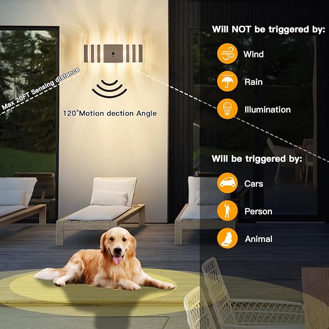 2 Pack Motion Sensor Outdoor Wall Lights with 4 Dimmable Bulbs, Modern White Dusk to Dawn Porch Sconces Waterproof Up Down Exterior Lighting Fixtures, Outside Coach Lamp for House Garage Front Door