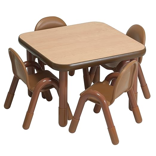 Children’s Factory Baseline Preschool 30" Square Table & Chair Set - Natural Wood