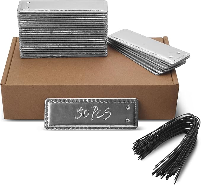 Metal Tags, Aluminum Plant Labels Outdoor Waterproof Plant Markers with 6 Inch Wires, 50 Pack Double-Sided Writable Garden Tags