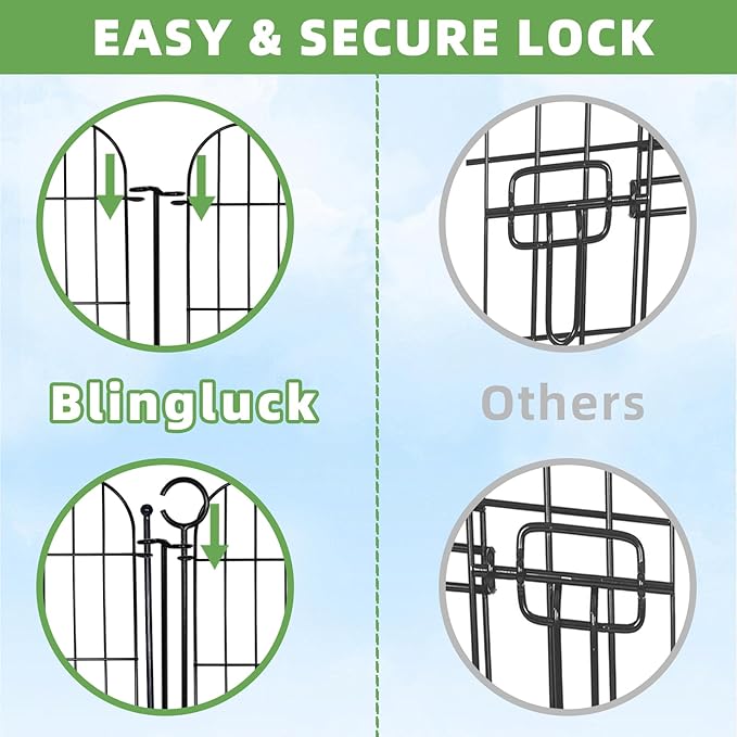 10 Panels Decorative Garden Fence with Gate for Outside, 32 in(H) X 23.6 ft(L) Rustproof Metal Wire Panel Border Fencing with Temporary Ground Stakes, No Dig Animal Barrier for Dog and Patio