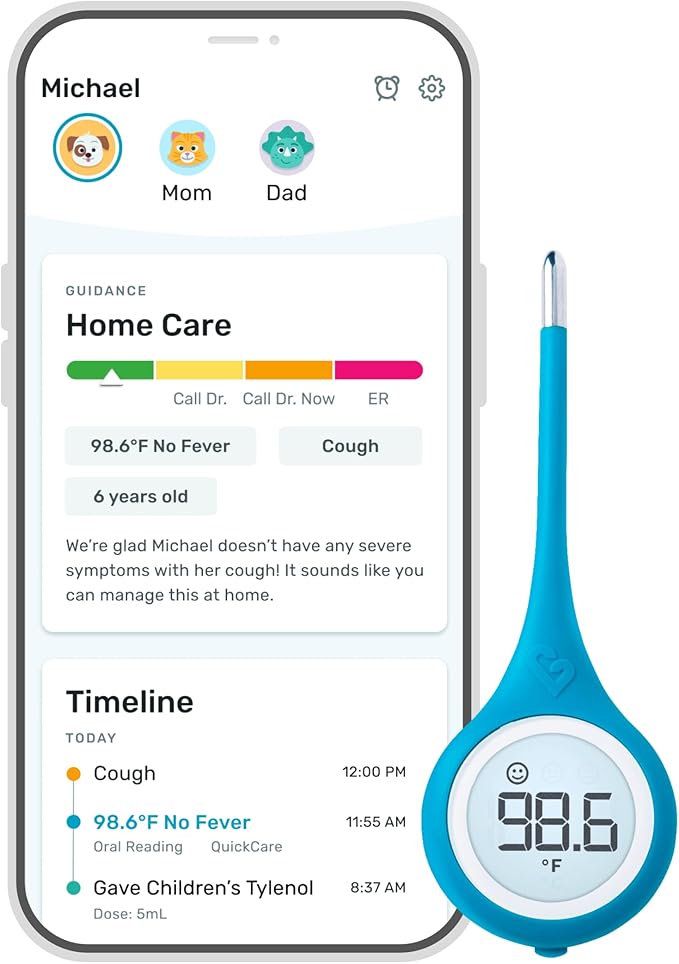 Kinsa Smart,Fever, Digital Medical Baby, Kid and Adult Termometro - Accurate, Fast, FDA Cleared Thermometer for Oral, Armpit or Rectal Temperature Reading - QuickCare