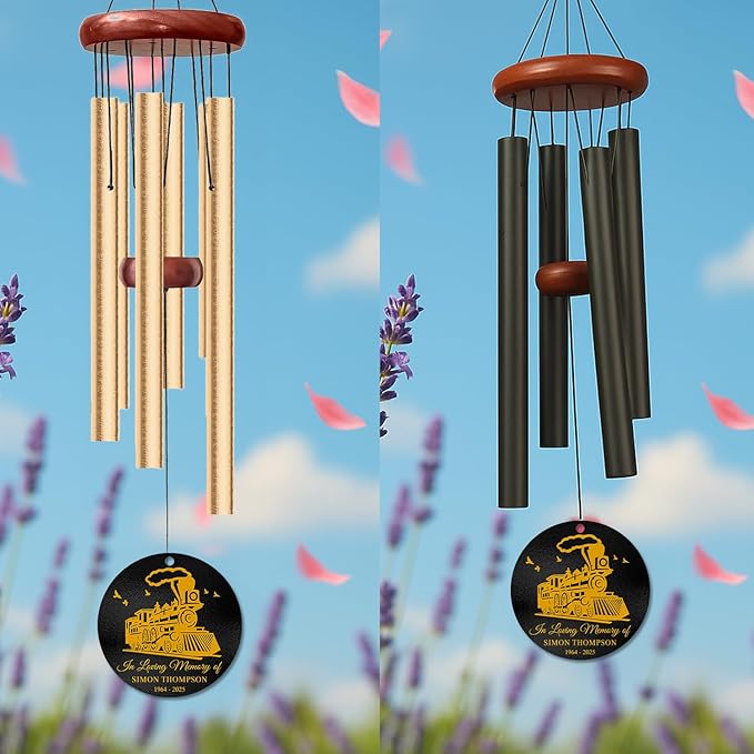 Personalized Train Memorial Wind Chimes for Outdoors – Custom Name & Years Remembrance Gift – Memory Chimes for Loss Loved Ones – Sympathy Gifts for Loss – in Loving Memory Railway Tribute Décor