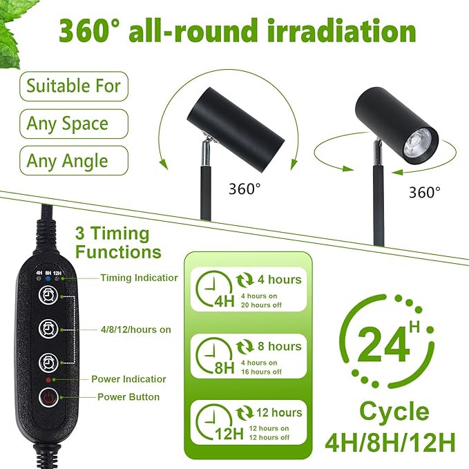 HMVPL Grow Lights Stand for Indoor Plants Full Spectrum Tall Plant Light for Indoor Growing with 20W COB Plant Light Bulb,4/8/12H Timer, Led Growth Floor Lamp for Large Plant Seedling(6 Level Height)
