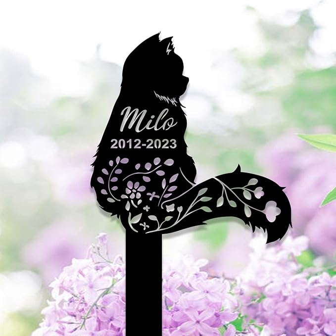 Custom Fluffy Cat Memorial Stake Sign - Metal Grave Marker Yard Stake Pet in Heaven Remembrance Gift