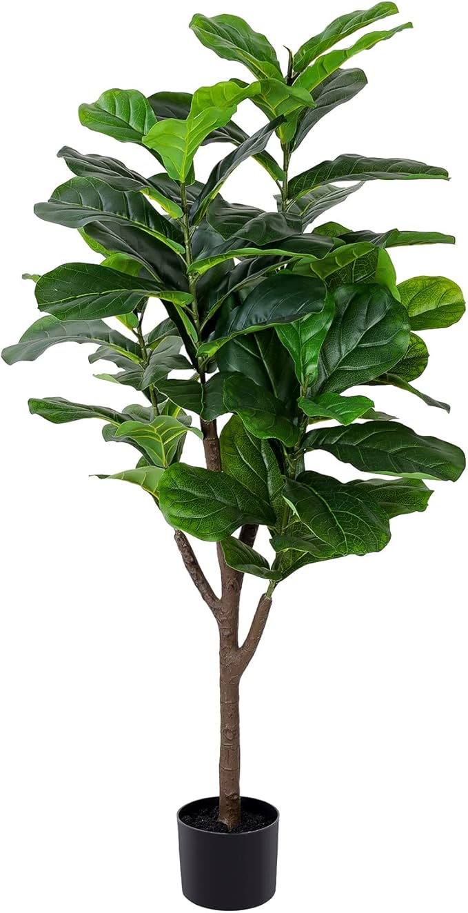 Artificial Fiddle Leaf Fig Tree, 4 FT Tall Fake Ficus Lyrata with Pot, Faux Silk Plants Indoor, Realistic Artificial Plants Decor for Home Office Living Room Decor Indoor Outdoor