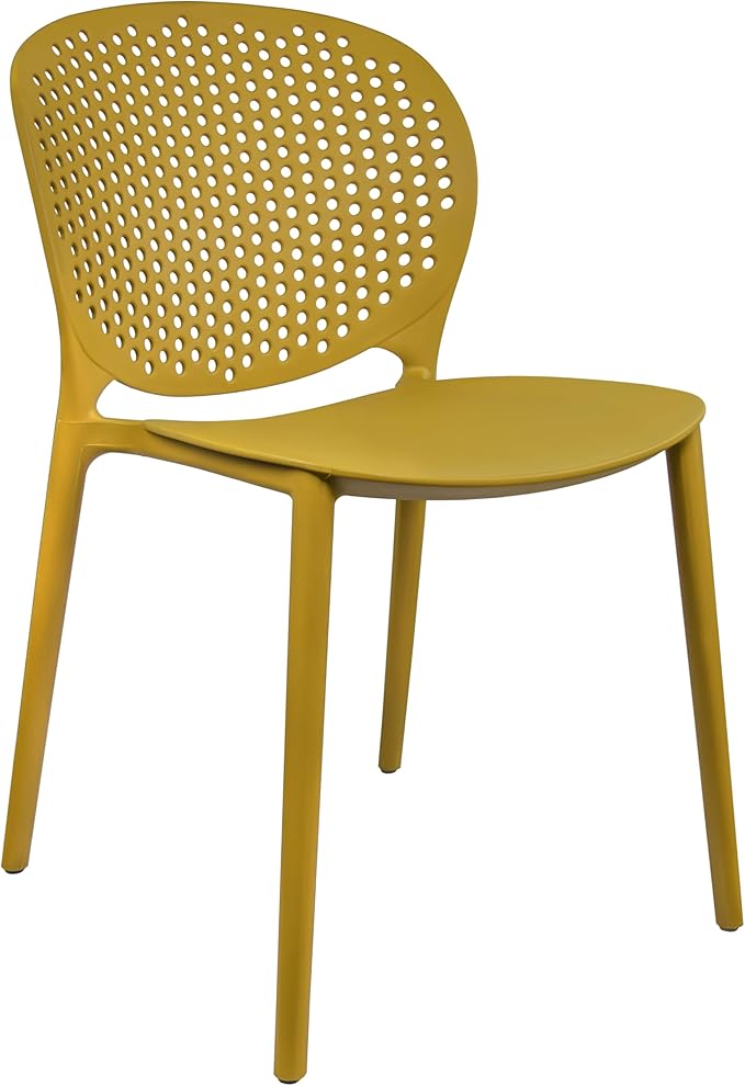 2xhome Set of 4 Patio Dining Chairs | Modern Stackable Outdoor Pool Side Chair | Weather Resistant Plastic for Yard, Porch, Balcony, Kitchen, Yellow