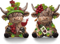 Karenhi 2 Pcs Red Wine Highland Cow Figurines Highland Cow Gnomes Scottish Resin Statue Calf Lovers Gifts for Home Garden Kitchen Office Tiered Tray Table Decor