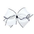 Wee Ones Girls' Classic Grosgrain Moonstitch Edge Hair Bow, No-Slip Hair Clip, Handmade, White Milenium Blue, King